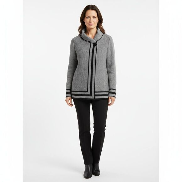 Betty-Betty Firenze M Wool Knit sweater Jacket Grey Shawl Collar Cozy Chic Italy - Picture 1 of 7